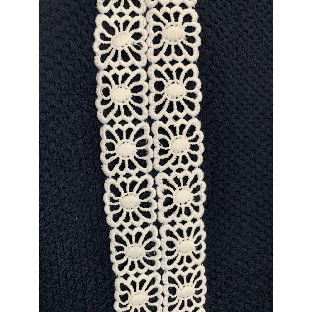 Pappagallo Sheath Dress Sz 10 Navy Blue White Lace Trim Sleeveless Career Preppy - Picture 4 of 10